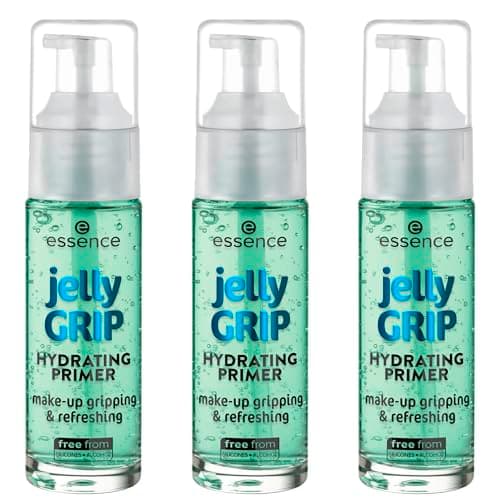 Image of essence cosmetics essence jelly Grip Hydrating Primer, Green, Moisturising, Smoothing, Natural, for Dry Skin, Vegan, Paraben-Free, Nanoparticles Free, Gluten-Free, Pack of 3 (3 x 29 ml)