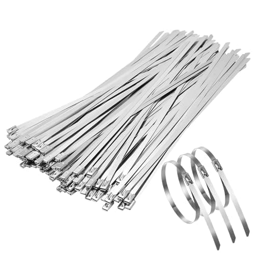 Image of 100 Pcs 304 Stainless Steel Cable Ties, 4.6 x 250mm Metal Cable Ties Heavy Duty Zip Tiess, Metal Tie Wraps with Steel Ball Stopper for Indoor Outdoor Fence Exhaust Wrapping Binding Requirements