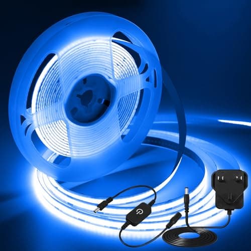 Image of iNextStation 5M Blue COB Strip Light, 12V LED Tape Lights with Plug, CRI93+ Super Bright Cuttable Dimmable Light Kit for Gaming Room Monitor Bedroom TV Backlight Garage Wall Bar Cabinet Ambient Decor