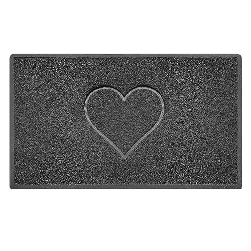 Image of Nicoman Heart Embossed Shape Door Mat Dirt Trapper PVC Spaghetti Mat Washable Quick Drying Barrier Doormat-Dark Grey (Watertight Rubber-Back)-Medium (75x44cm)