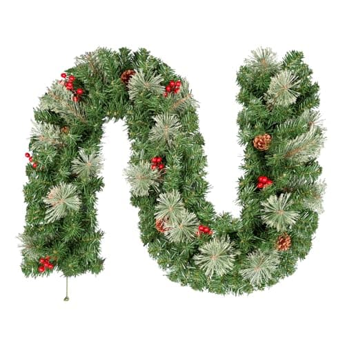 Image of 6ft/1.8m Christmas Garland with Pine Cones,Red Berries, Artificial Xmas Garland for Wall/Stairs/Fireplace/Front Door
