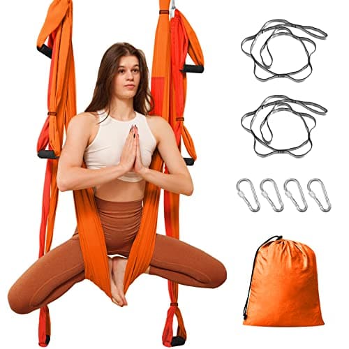 Image of Leogreen Aerial Yoga Swing Set, Aerial Yoga Hammock Trapeze, Flying Antigravity Yoga, Max Load 660lb, for Inversion Exercise Pilates Gymnastics (Orange and Red)