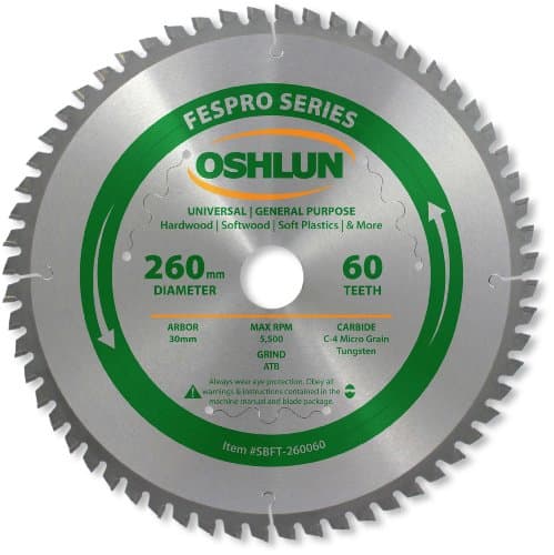 Image of Oshlun SBFT-260060 260mm 60 Tooth FesPro General Purpose ATB Saw Blade with 30mm Arbor for Festool Kapex KS 120