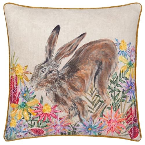 Image of furn. Wylder Nature Country Wilds Blossom Hare Printed Polyester Filled Cushion - Multicolour - 45x45cm