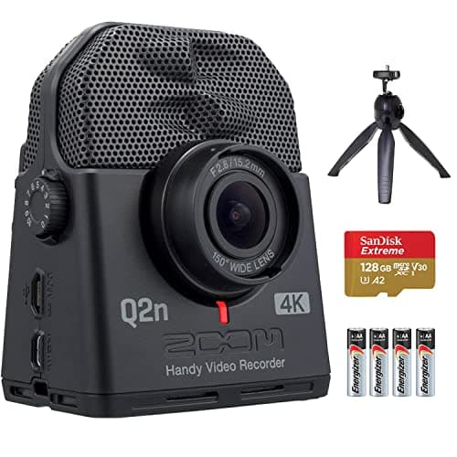 Image of Zoom Q2n-4K Ultra High Definition Handy Video Recorder with Table Tripod, Handle and SanDisk 128GB Extreme MicroSDXC Card and Energizer Premium Max AA Batteries