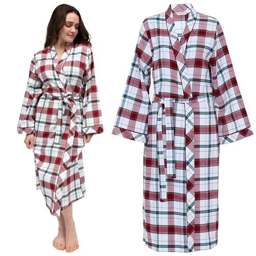 Image of Cyberjammies Blaze Women Brushed Check Dressing Gown | 100% Cotton Flannel | Cosy Red Check Design | Soft Ladies Dressing Gown with Belt & Pockets | Comfortable Women’s Nightwear Robe | Size 8