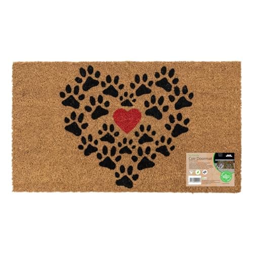 Image of JVL Eco-Friendly Latex Backed Coir Entrance Doormat, 40x70cm - Heart Paws