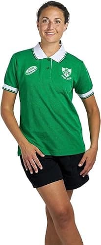 Image of New Model UK Women Ireland Rugby Fan Supporter T Shirt Button Down Collar Style Short Sleeve Size 8-10 to 24-26 (S to XXL) (S, Green)
