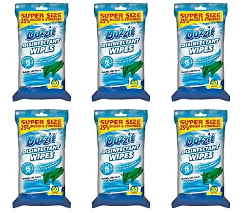 Image of 6 x Duzzit Pack of 50 Disinfectant Wipes Kills 99.9% Of Germs