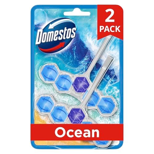 Image of Domestos Power 5 Ocean Toilet Rim Blocks toilet freshener with a long-lasting fragrance clean and freshen for up to 300 flushes 2x 50 g
