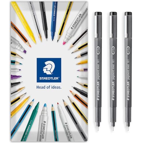Image of STAEDTLER 308 Pigment Liner Fineliner Pen - Ideal for Writing, Sketching, Technical Drawing, Marking Out - Black Ink - In Envelope Gift Packaging - Pack of 3 (Ultra Fine 0.1mm)