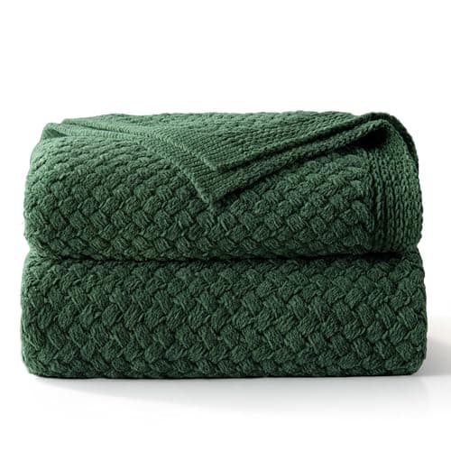 Image of Whale Flotilla Chunky Knit Blanket, Ultra Soft Handmade Reversible Knitted Chenille Throw Blankets for Couch Bed Super Warm Decorative, 150x200 CM, Deep Green