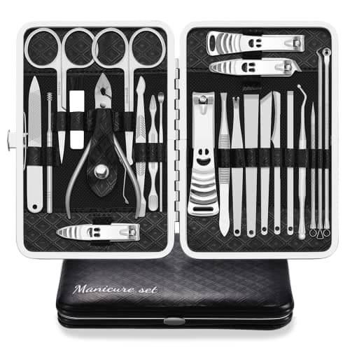 Image of Manicure Set Professional Nail Clippers Kit Pedicure Care Tools 23pcs Stainless Steel Grooming Tools with Black PU Leather Case for Travel or Home (Black/Silver)