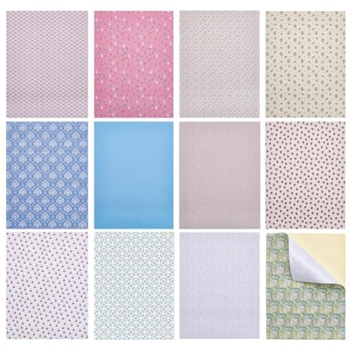 Image of PH PandaHall 12 Styles Dollhouse Wallpaper Miniature Dolls House Floor Paper Mini House Decoration Sticker Self Adhesives Wall Paper for DIY Dollhouse Scenes Background, 21x30cm