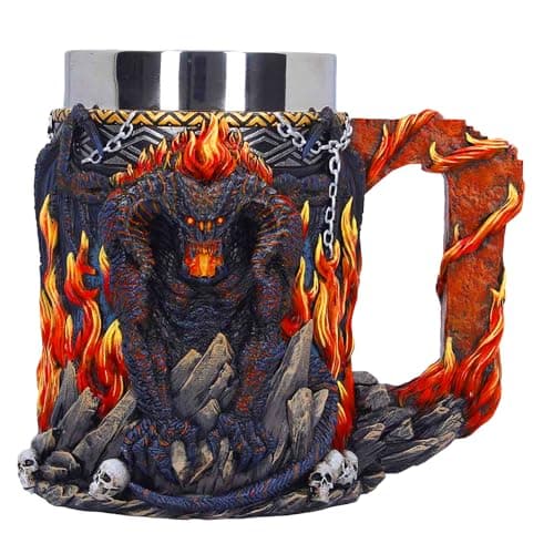 Image of Nemesis Now Lord of the Rings Balrog Tankard 15.5cm - Officially Licensed LOTR Beer Stein, 3D Fiery Balrog Design with Flames, Skulls & Rock Texture