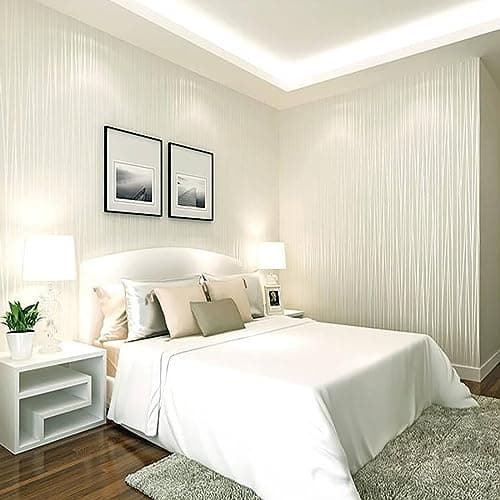 Image of Trafagala 53 * 950cm White Cream Wallpaper Modern Minimalist Non-Woven Textured Wallpaper Roll Glitter Metallic Stripe Flocking Striped Wallcoverings for Bedroom Living Room TV Backdrop Hallway Hall