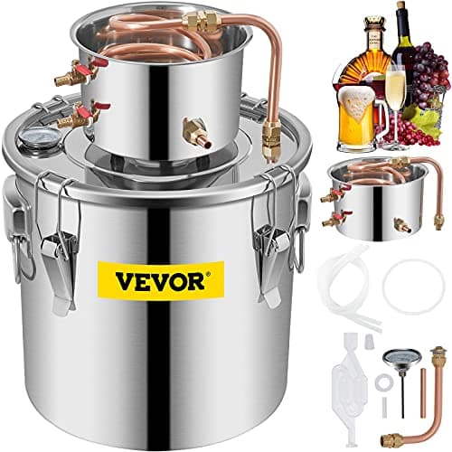 Image of KITGARN Moonshine Still Distiller 8.5Gal 38L 2pot Stainless Steel Distillation Pot Copper Tube Home Brewing Kit Build-in Thermometer for DIY Whisky Wine Brandy Sliver