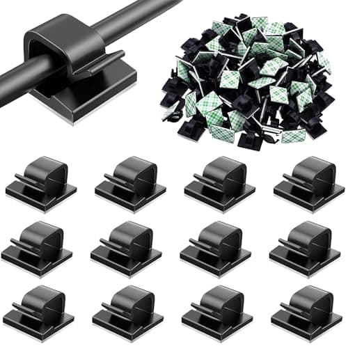 Image of 50 Pcs Cable Tidy Clips for Cable Management - Self-Adhesive Wire Clips for Car, Office, Home, Desk, Wall (Black)