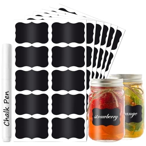 Image of Labels for Jars 180 Pcs Kitchen Labels for Containers Chalkboard Labels with White Pen Black Stickers Blank Waterproof Self Adhesive Reusable for Storage Boxes Glass Bottles Jam Jar 1 White Chalk Pen