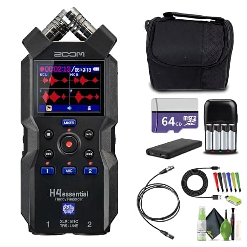 Image of Zoom H4essential 4-Track 32-Bit Float Portable Audio Recorder With Accessibility Option, Stereo Microphones, 2 XLR/TRS Combo Inputs, USB Interface, for Musicians, Podcasters Bundle With Accessories