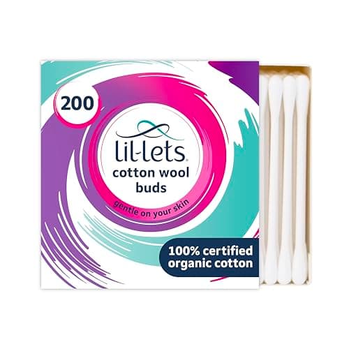 Image of Lil-Lets Cotton Wool Buds, Certified Organic, 100% Pure Cotton Wool Tips, Durable Paper Stems, Plastic Free Cotton Buds, Dermatologically Tested, Pack of 200