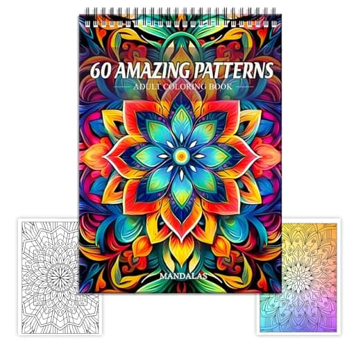 Image of Mandala Colouring Book, 60 Unique Designs for Relaxation, Spiral Bound, Colour by Numbers for Adults, Adult Colouring Books for Women, Arts and Crafts for Adults, 11.4x8.3 Inches (Mandala)
