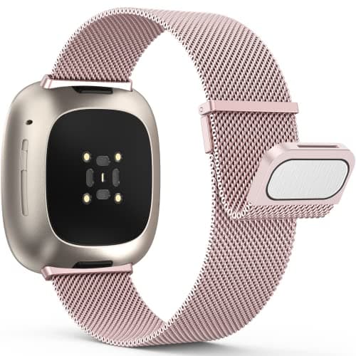 Image of Yoohoo Straps Compatible with Fitbit Versa 3/Fitbit Versa 4/Fitbit Sense 2,Adjustable Stainless Steel with Double Magnetic Clasp Replacement Straps for Women Men/Rose Pink