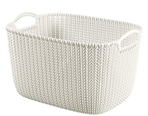 Image of CURVER Knit Effect Kitchen, Living room, Bathroom, Bedroom, Utility Large Rectangular Storage Baskets 19 Litres - White
