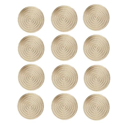 Image of 12 pcs Gold Round Coasters Set - Stain-Resistant & Waterproof Table Mats | Metallic Hollowed-Out Design for Coffee, Tea & Beverages (Elegant & Durable)