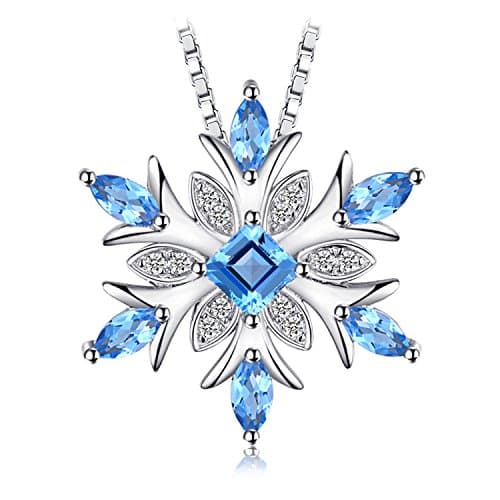 Image of JewelryPalace Snowflake Flower Genuine Swiss Blue Topaz Pendant Necklace for Women, 14k White Gold Plated 925 Sterling Silver Necklaces for Her, Natural Gemstone Jewellery Set 18 Inches chain