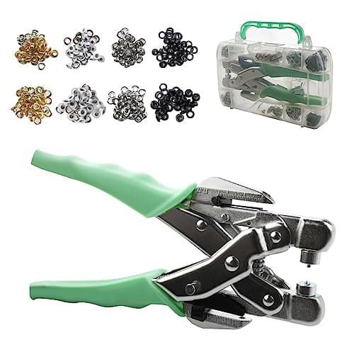 Image of 3/16 & 1/8 Grommet & Eyelet Pliers Tool Set with 160 Pcs Metal Grommets & Case for Leather Bags, Clothes, Belts, Cards & Crafts