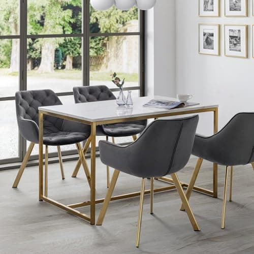 Image of Julian Bowen Scala Dining Table, Gold, Gold & White