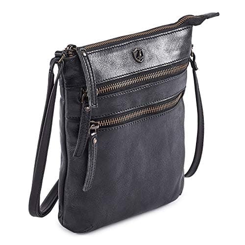 Image of Cochoa Small Triple Zip Real Leather Women's Crossbody- Premium Vintage Crossover Shoulder Sling Bag (Black)