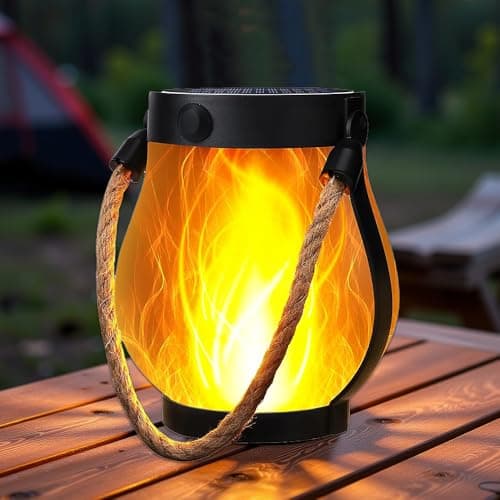 Image of SKIKHN Solar Lantern Outdoor, Solar Lanterns for Outside, Dancing Flame Garden Lights with 2 Modes Dual Charging USB & Solar, for Camping Pathway Patio Porch Garden Yard Decorations