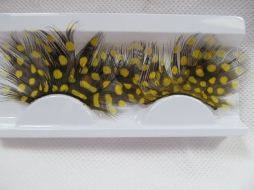 Image of #C-26: 1 pair of yellow spotted feather effect black dramatic false eye lashes for fancy dress, night out - by fat-catz