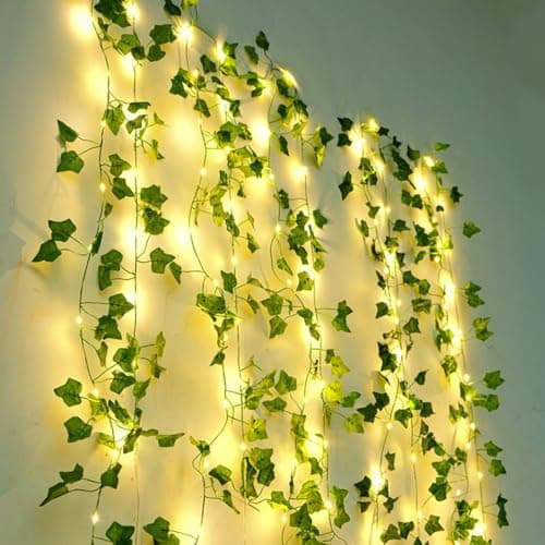 Image of JZK 10m Solar Fairy Lights, LED Ivy Leaf Garland String Lights, Artificial Vine Lights Decoration for Garden, Balcony, Fence, Trellis, Wedding Arch