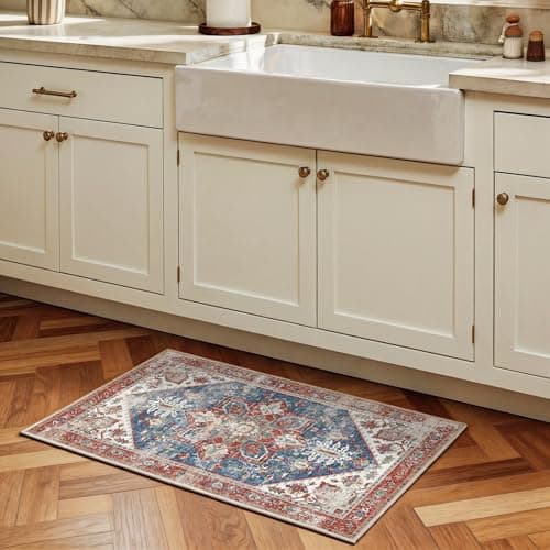 Image of Decoranddecor Vintage Bathroom Rugs, 60x90cm – Washable, Low Pile, Pet Friendly, Modern Contemporary Design Bedroom Easy Clean Durable Carpet – Mirela