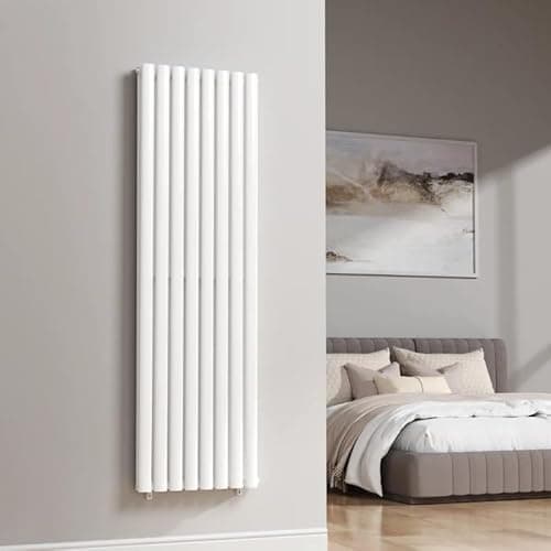 Image of 1600 x 480mm Vertical Designer Radiator White– 8-tube Double Oval Column vertical Radiator, Wall Mounted Steel Radiators for Bathroom & Living Room