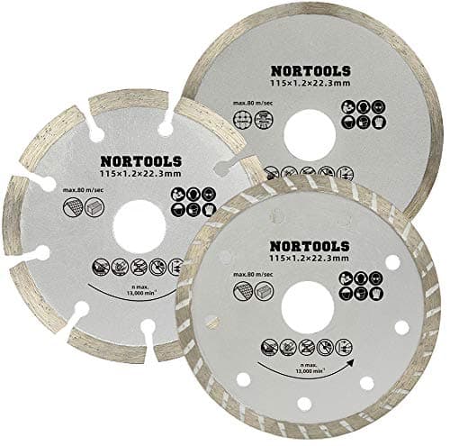 Image of NORTOOLS Diamond Cutting Disc for Angle Grinder | 3 PCS Diamond Saw Set 115mm Turbo Continuous Rim Segmented Cutting Disc Saw Blades for Porcelain 、Stone Brick 、Concrete、 Masonry