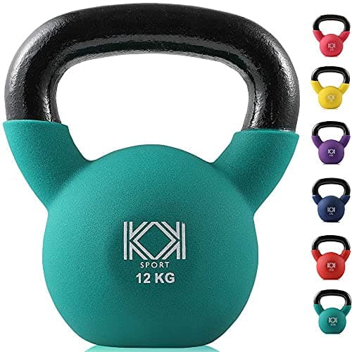 Image of KK Kettlebells Cast Iron Neoprene Coated Weights Lifting Strength Training Home Gym Exercise (12Kg, Green)