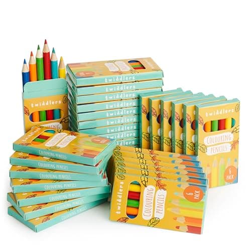 Image of THE TWIDDLERS 30 Boxes of Mini Colouring Pencils - 6 Per Box, 180 Total - Easy Grip Round Barrel, 9cm Length, Multipack Party Bag Fillers for Kids Birthdays, Classroom Class Gifts