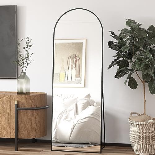 Image of Elemango 162x53cm Arched Floor Mirror Full Length Full Body Wall Mirror with Aluminum Frame, Arched-Top Full Dressing Mirrors Standing Hanging or Leaning for Bedroom Living Room, Black