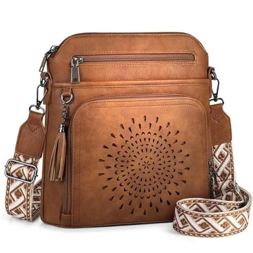 Image of RAINSMORE Cross Body Bag Women Soft PU Leather Trendy Handbags & Shoulder Bag Adjustable Wide Straps Spacious Organised Purse for Daily Use Commute & Travel Brown