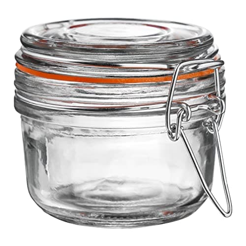 Image of Argon Tableware Glass Spice Jar with Airtight Metal Clip Lid - 125ml/4.2oz - 1 Pack - 4 Colour Seals - Small Kitchen Storage Container Round Preserving Jar for Spice, Seasoning