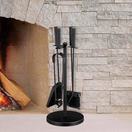 Image of HomeZone Fireplace Companion Set Brush Shovel Tongs Poker Full Set For Fireplace Steel Accessories Fireside Accessories Companion Sets For Log Burners Fireplace Tool Set with Fire Poker and Fire Tongs