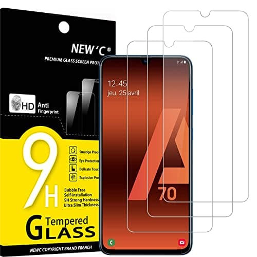 Image of NEW'C 3 Pack Designed for Samsung Galaxy A70 Screen Protector Tempered Glass, Case Friendly Scratch Resistant,Bubble-Free, Ultra Resistant