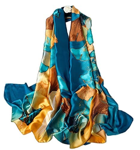 Image of FAIRYGATE Silk Long Scarf 100% Mulberry Long Floral Design for Neck Head or Hair Hand Painted Flower Print Satin Scarves 42011