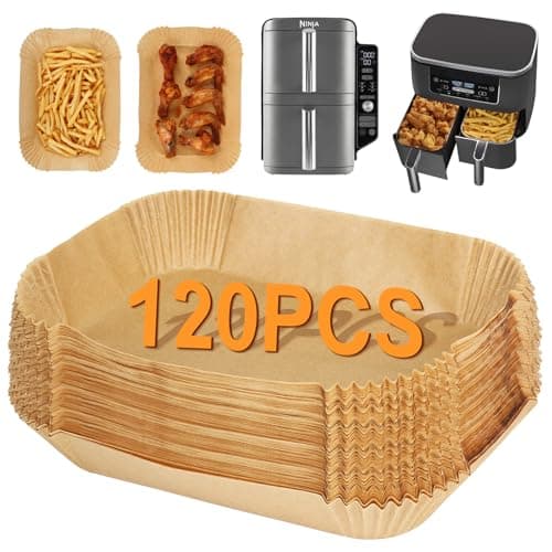 Image of BYKITCHEN 120PCS Air Fryer Liners for Ninja Double Stack XL Air Fryer, Airfryer Accessories for Stacked SL400UK/F300UK/AF400UK/ Foodi Max AF451UK & Other 7.6L/9L/9.5L Dual Drawer