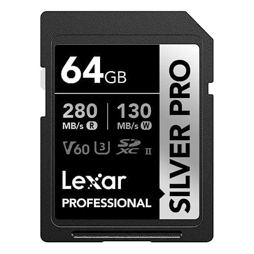 Image of Lexar Silver Pro SD Card 64GB, UHS-II Memory Card, V60, U3, C10, SDXC Card, Up To 280MB/s Read, for Professional Photographer, Videographer, Enthusiast (LSDSIPR064G-BNNAA), Black
