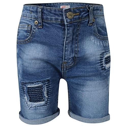 Image of A2Z 4 Kids Boys Ripped Denim Shorts Comfort Stretch - Boys Denim Short Ripped Mid Blue 5-6